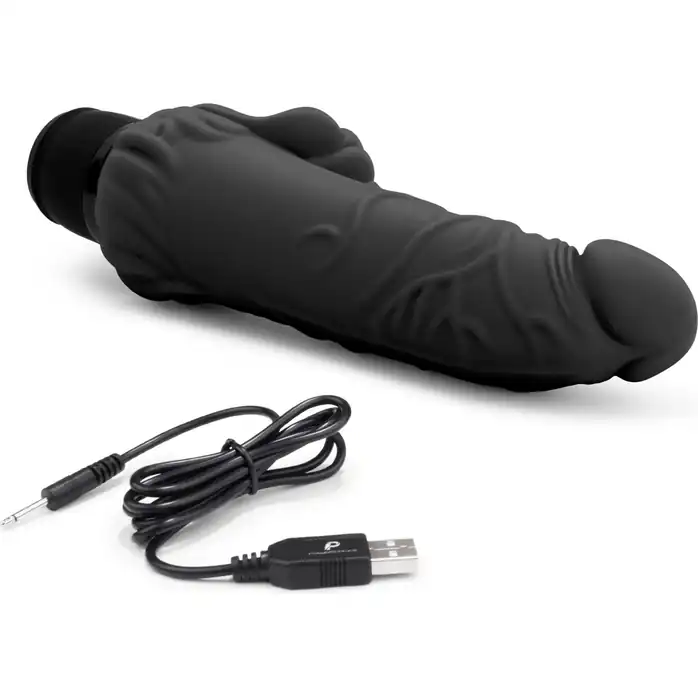 Черный вибратор-реалистик с клиторальными лепестками 7 Realistic Vibrator - 21,5 см. Фотография 3.