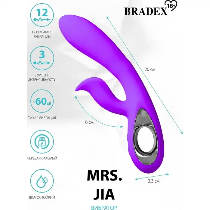 Фиолетовый вибратор-кролик Mrs. Jia - 20 см. Фотография 6.