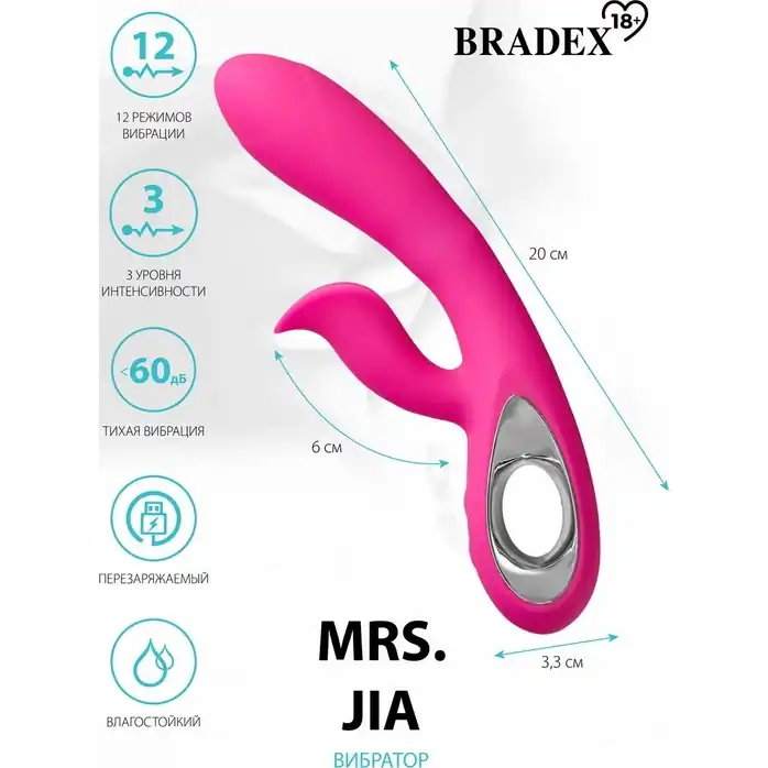 Розовый вибратор-кролик Mrs. Jia - 20 см. Фотография 6.