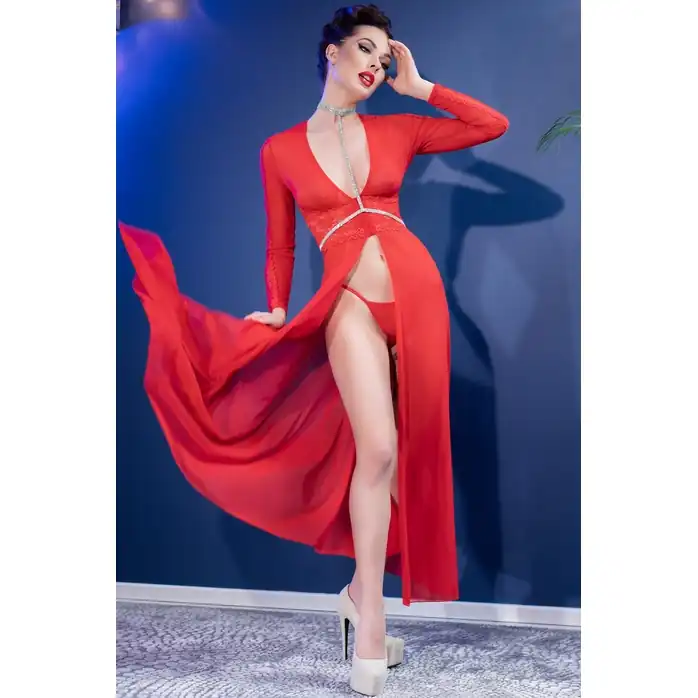 Шикарный длинный пеньюар из прозрачной вуали