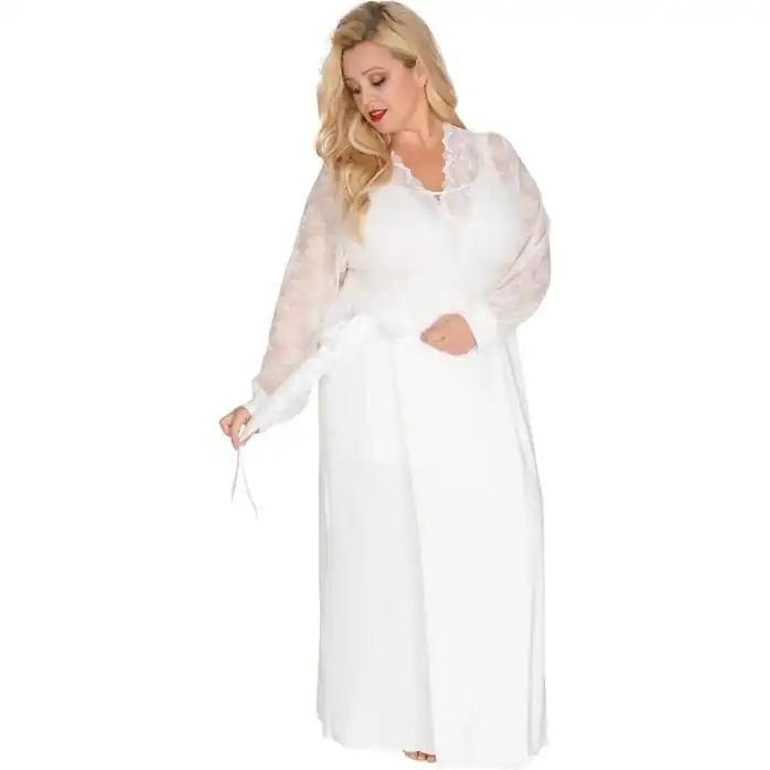 Роскошный пеньюар plus size в пол с кружевным верхом. Фотография 3.