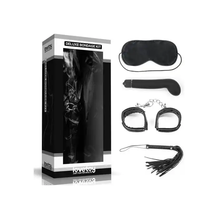 БДСМ-набор Deluxe Bondage Kit: маска, вибратор, наручники, плётка