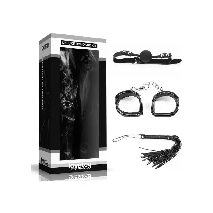БДСМ-набор Deluxe Bondage Kit: наручники, плеть, кляп-шар