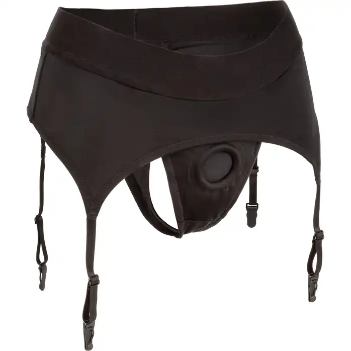 Черные трусики для страпона Thong with Garter размера 2XL/3XL - Boundless
