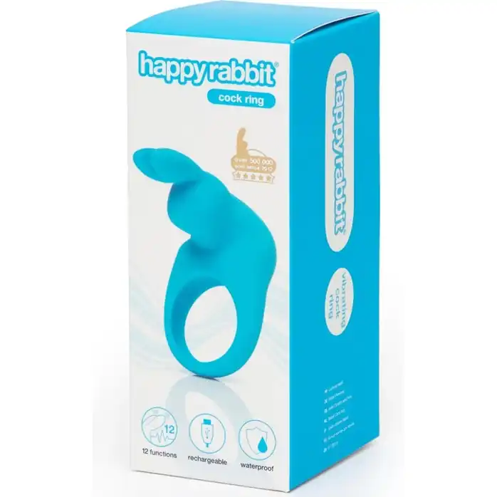 Голубое эрекционное виброкольцо Happy Rabbit Rechargeable Rabbit Cock Ring. Фотография 2.