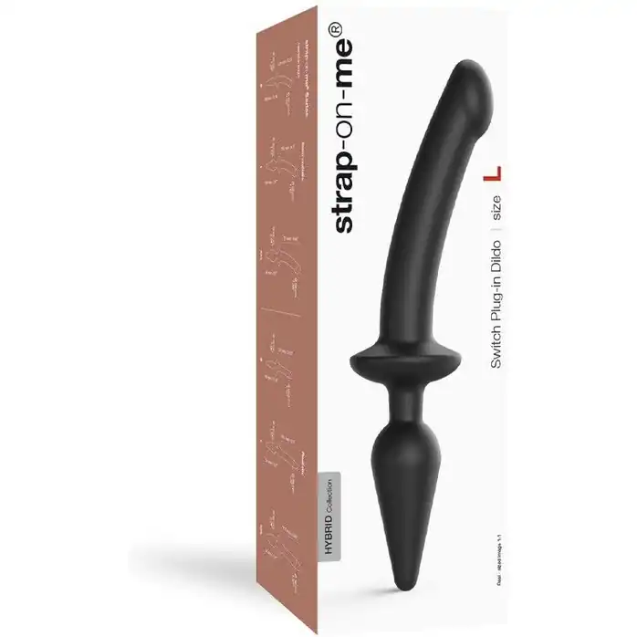 Черный двусторонний фаллоимитатор Strap-On-Me Dildo Plug-In Switch size S. Фотография 2.
