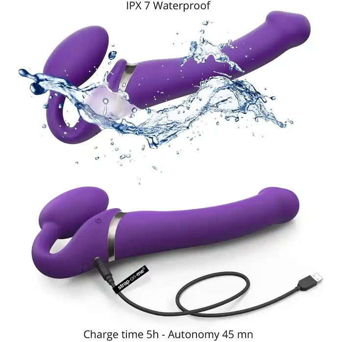 Фиолетовый безремневой вибрострапон Silicone Bendable Strap-On - size M. Фотография 4.