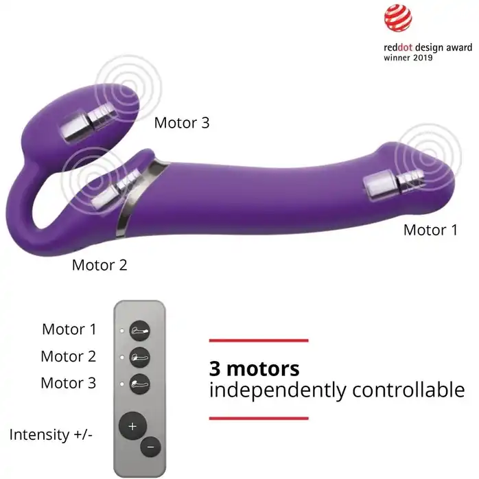 Фиолетовый безремневой вибрострапон Vibrating Bendable Strap-On - size L. Фотография 5.