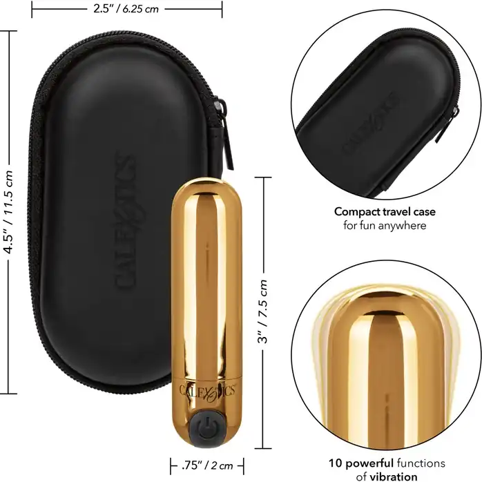 Золотистая вибропуля в чехле для хранения Rechargeable Hideaway Bullet - 7,5 см. Фотография 2.