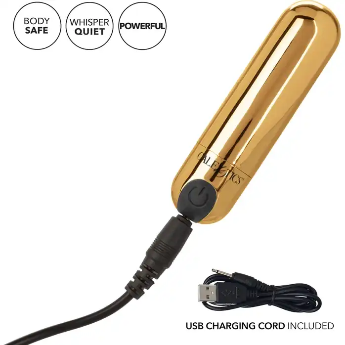 Золотистая вибропуля в чехле для хранения Rechargeable Hideaway Bullet - 7,5 см. Фотография 4.