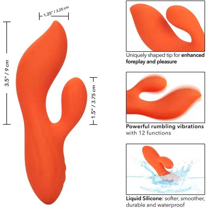 Оранжевый вибратор-кролик Liquid Silicone Dual Teaser - Stella. Фотография 3.