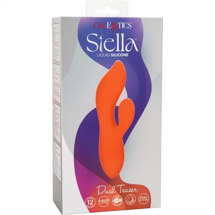 Оранжевый вибратор-кролик Liquid Silicone Dual Teaser - Stella. Фотография 9.