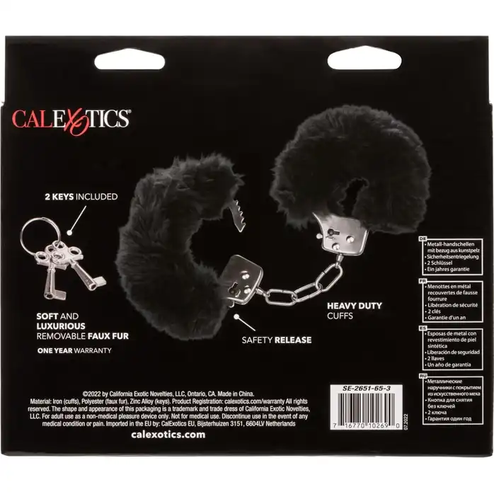 Металлические наручники с черным мехом Ultra Fluffy Furry Cuffs. Фотография 7.