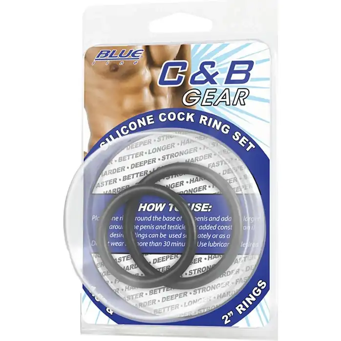 Набор из двух черных силиконовых колец разного диаметра SILICONE COCK RING SET. Фотография 2.
