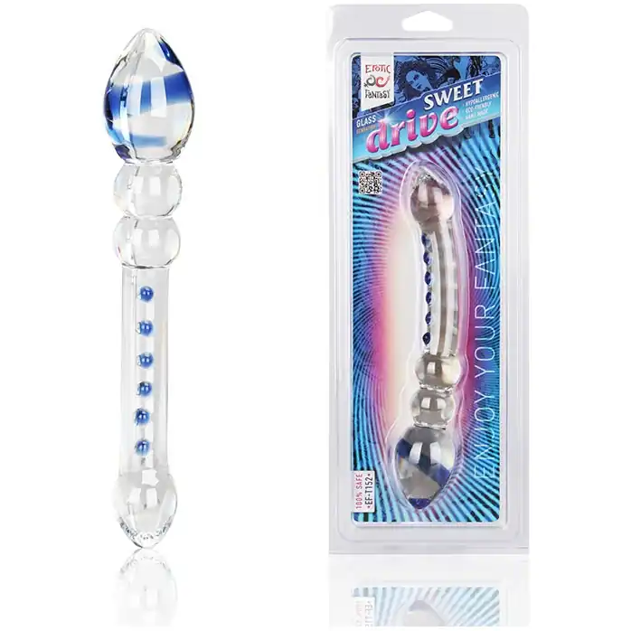 Двусторонний стеклянный фаллос с разными головками Sweet Drive - 22 см