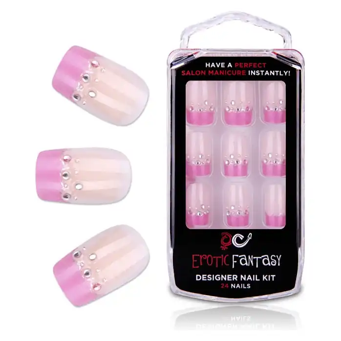 Аркиловые типсы для маникюра со стразами Pink French