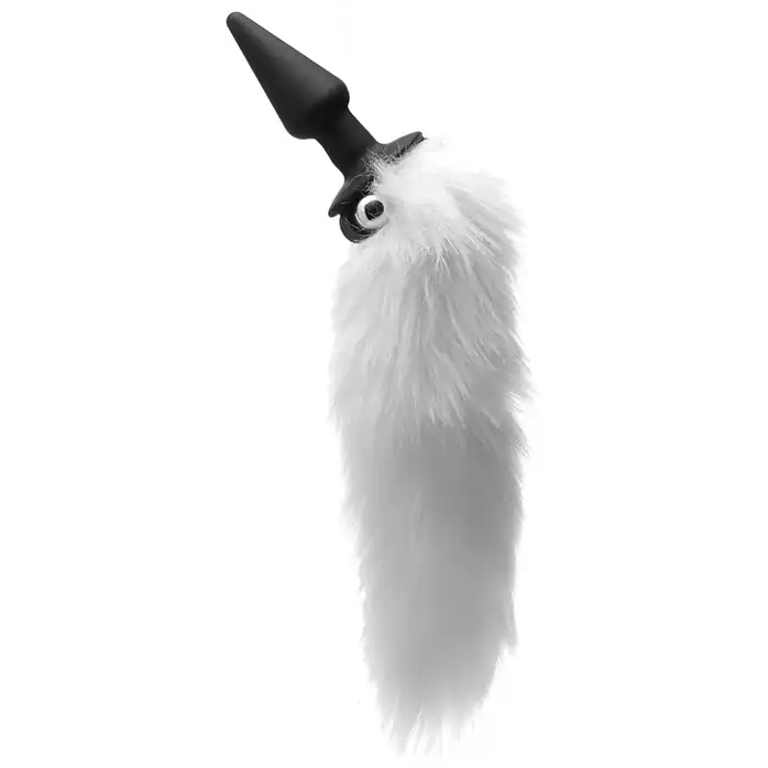 Анальный плуг с игривым пушистым хвостиком White Fox Tail Vibrating Butt Plug - 10 см - Frisky. Фотография 2.