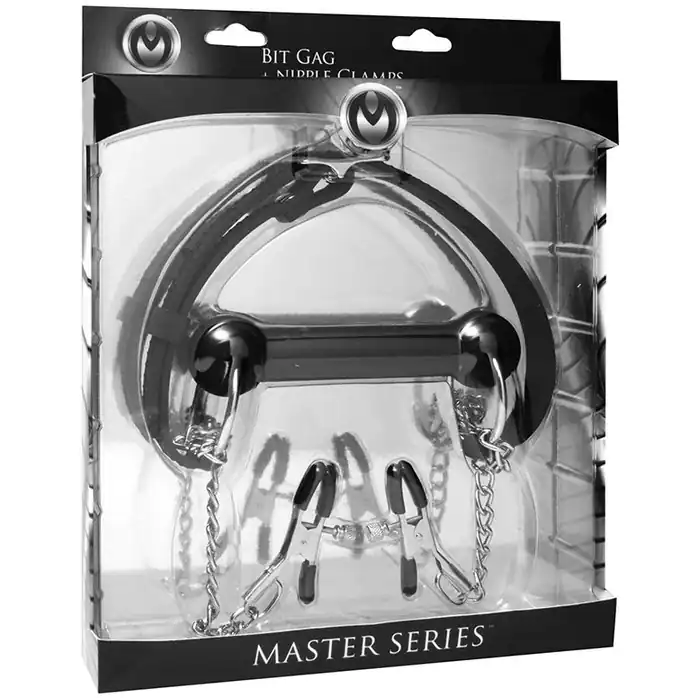 Кляп с зажимами для сосков - Master Series. Фотография 5.