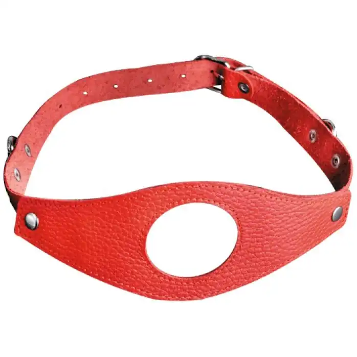 Красный кожаный кляп с отверстием - BDSM accessories. Фотография 2.