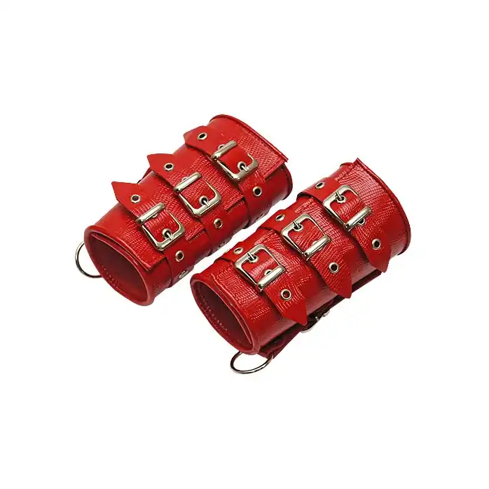 Красные кожаные манжеты - BDSM accessories