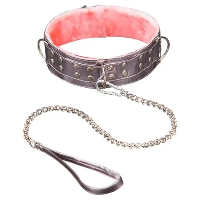 Бронзовый ошейник с металлической цепочкой-поводком - BDSM accessories. Фотография 2.