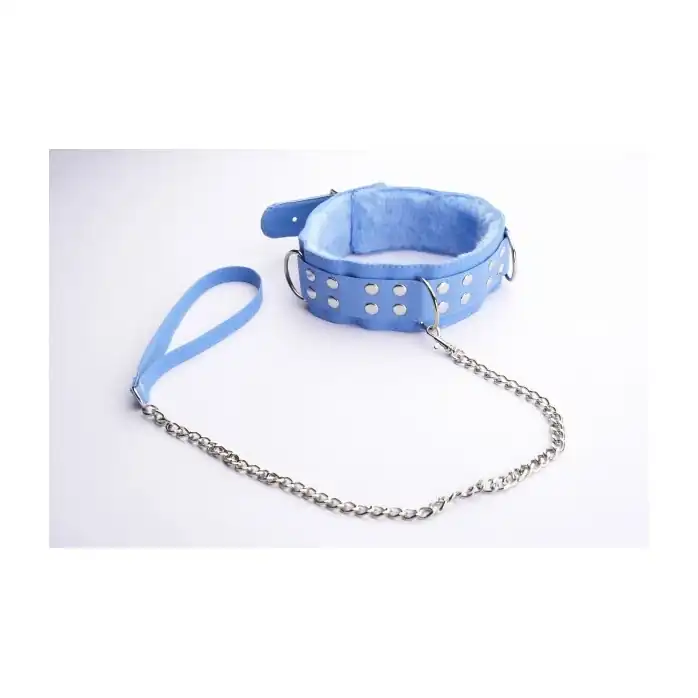 Голубой ошейник с меховой подкладкой - BDSM accessories