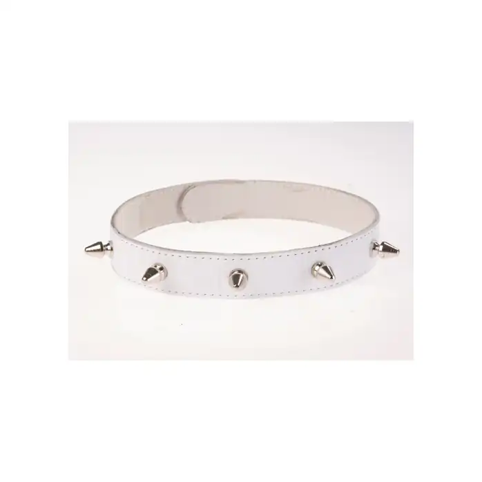 Кожаный белый ошейник на кнопках - BDSM accessories