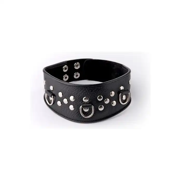 Кожаный черный ошейник с велюровой подкладкой - BDSM accessories