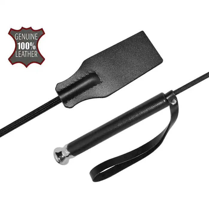 Чёрный стек с кожаной ручкой - 58 см - BDSM accessories. Фотография 3.