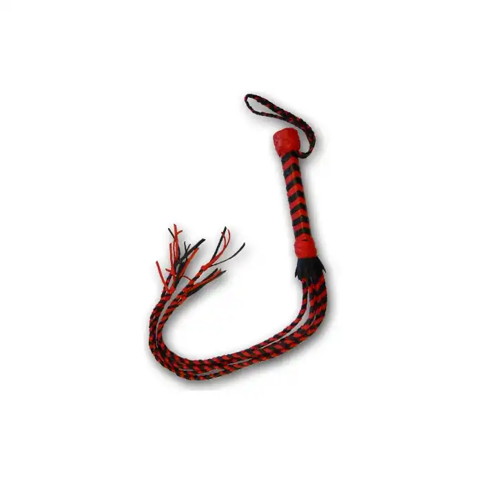 Чёрно-красная плеть из кожи - 70 см - BDSM accessories