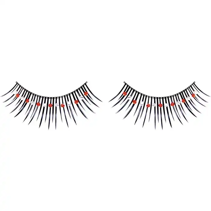 Чёрные ресницы с красными и серебрянными стразами - Eyelashes Collection