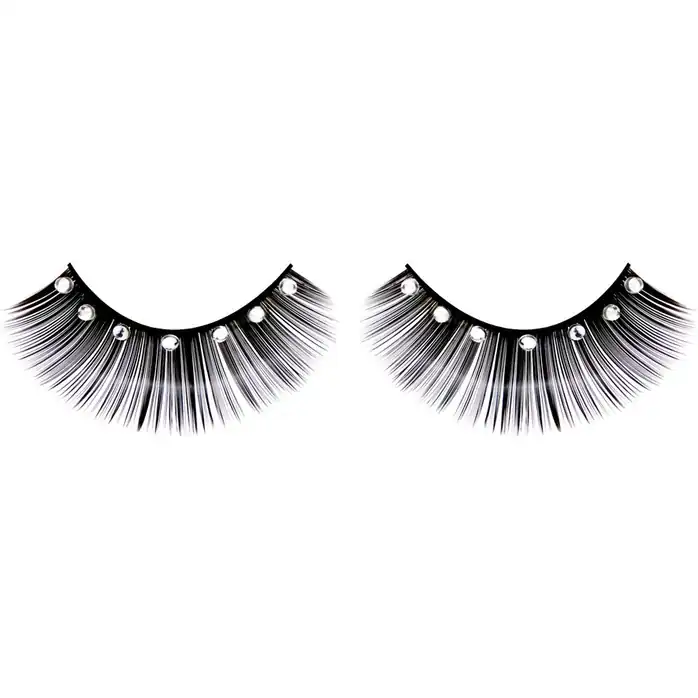 Чёрные пушистые ресницы с серебряными стразами - Eyelashes Collection