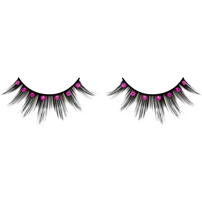 Чёрные ресницы с ярко-розовыми стразами - Eyelashes Collection