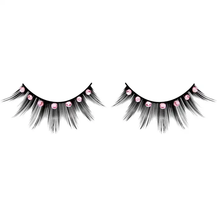 Чёрные ресницы с бледно-розовыми стразами - Eyelashes Collection