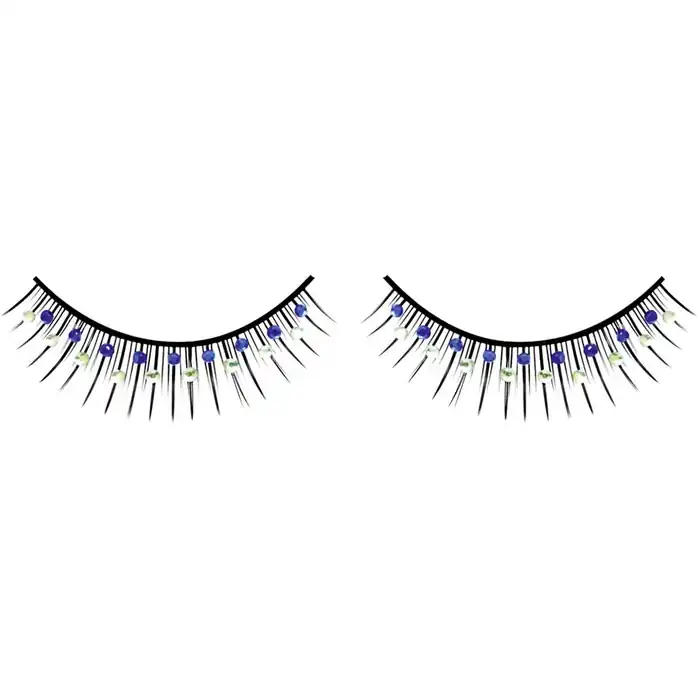 Чёрные ресницы с сине-зелёными стразами - Eyelashes Collection