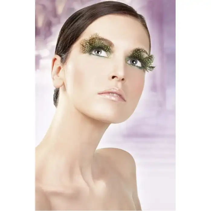 Тёмно-зеленые ресницы из перьев - Eyelashes Collection. Фотография 2.