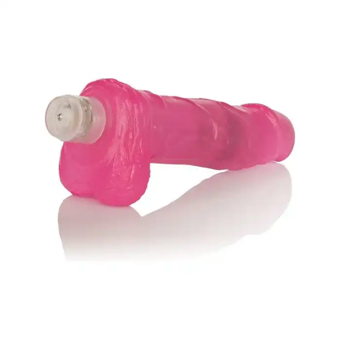 Розовый вибратор с мошонкой Glitter Gels Vibrating Dong with Balls - 15 см - Shane s World. Фотография 5.