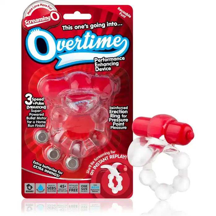 Виброкольцо с язычком и красным виброэлементом Overtime. Фотография 5.