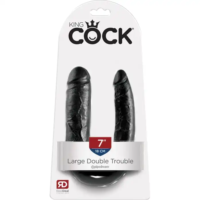 Черный двусторонний фаллоимитатор U-Shaped Large Double Trouble - 44,4 см - King Cock. Фотография 3.
