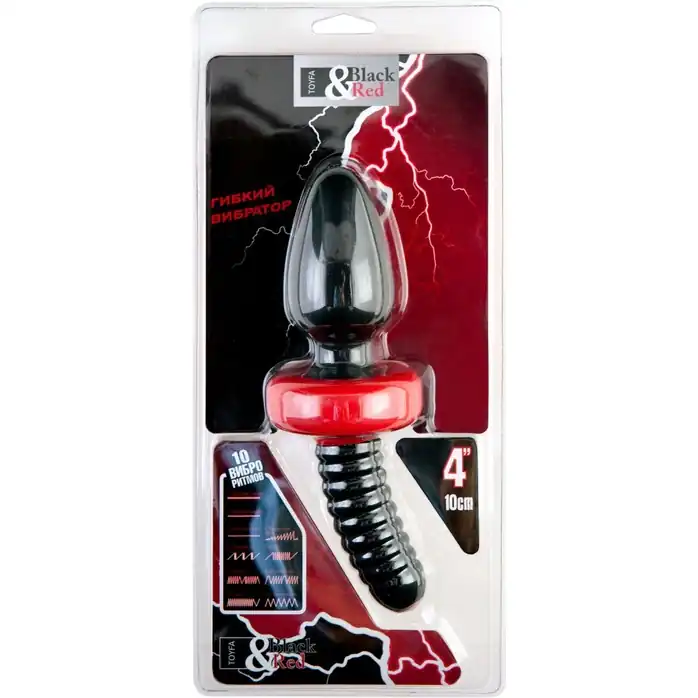 Двусторонний чёрный анальный вибратор - 22 см - Black Red. Фотография 2.