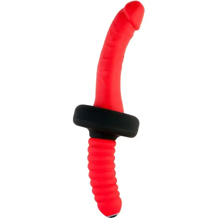 Красный двусторонний вибратор - 26 см - Black Red