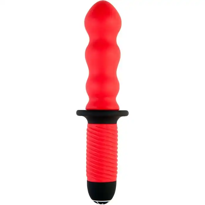 Красный фигурный вибратор с двойным мотором - 28 см - Black Red