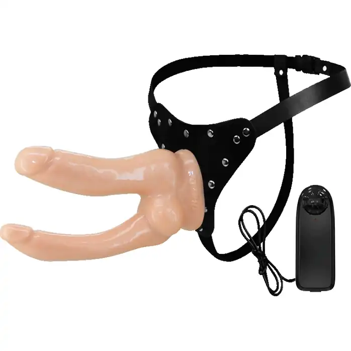 Женский страпон с двумя фаллосами и вибрацией Jessica Strap-On