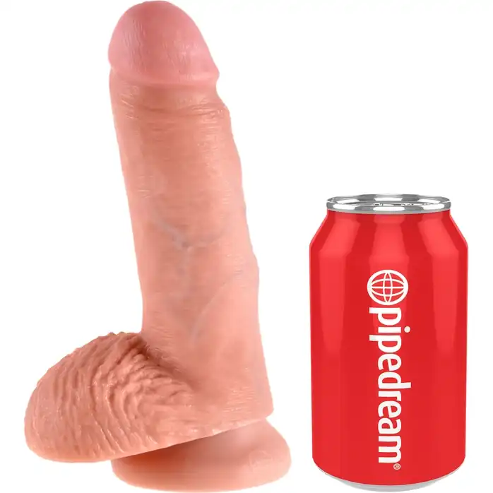 Телесный фаллоимитатор с мошонкой 7 Cock with Balls на присоске - 18 см - King Cock. Фотография 2.