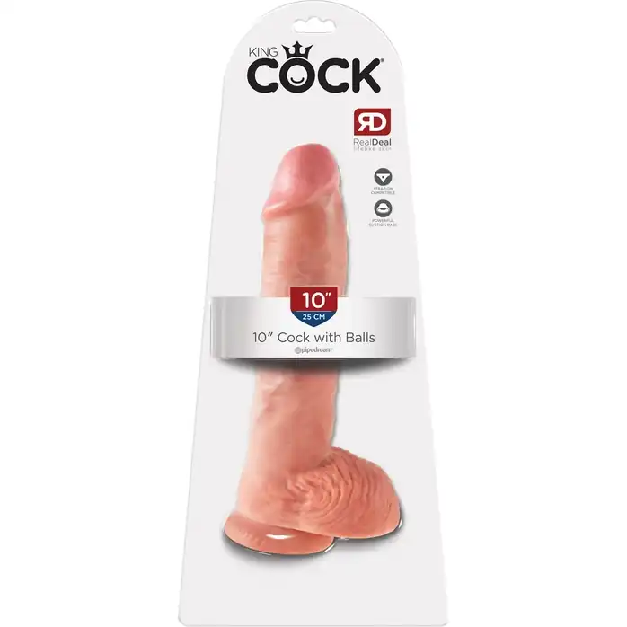 Большой фаллоимитатор с мошонкой 10 Cock with Balls на присоске - 25,4 см - King Cock. Фотография 5.