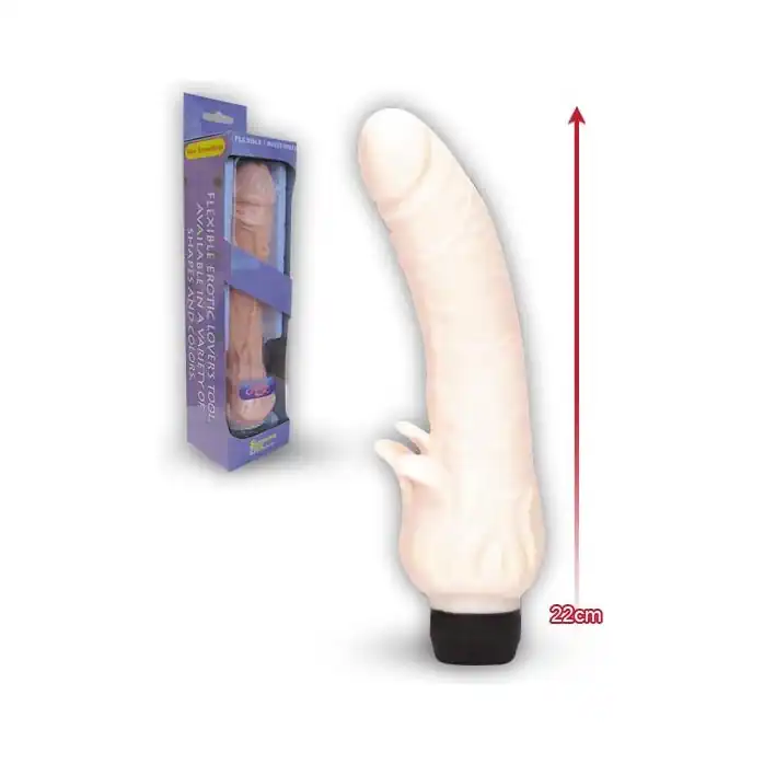 Телесный вибратор с клиторальным лепестком JELLY CLITTERIFIC VIBRATOR - 22 см