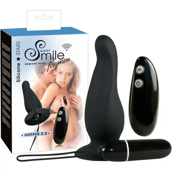 Черная анальная пробка с вибрацией - 12 см - Smile