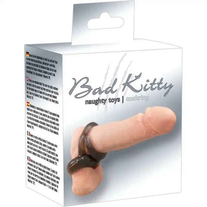 Черное эрекционное кольцо с петлёй для мошонки Bad Kitty - Bad Kitty. Фотография 4.