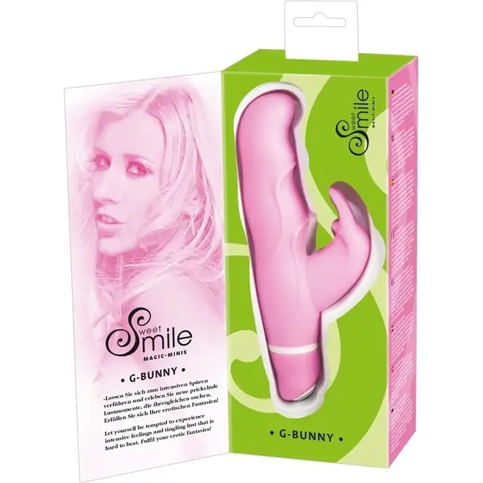 Розовый вибратор Smile Bunny с клиторальным зайчиком - 15 см - Smile. Фотография 2.