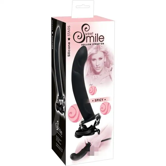 Чёрный полый страпон на регулируемых ремешках Smile Spicy - 26 см - Smile. Фотография 2.
